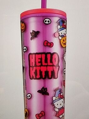 Hello Kitty Pink Purple Halloween Tall Tumbler with Straw